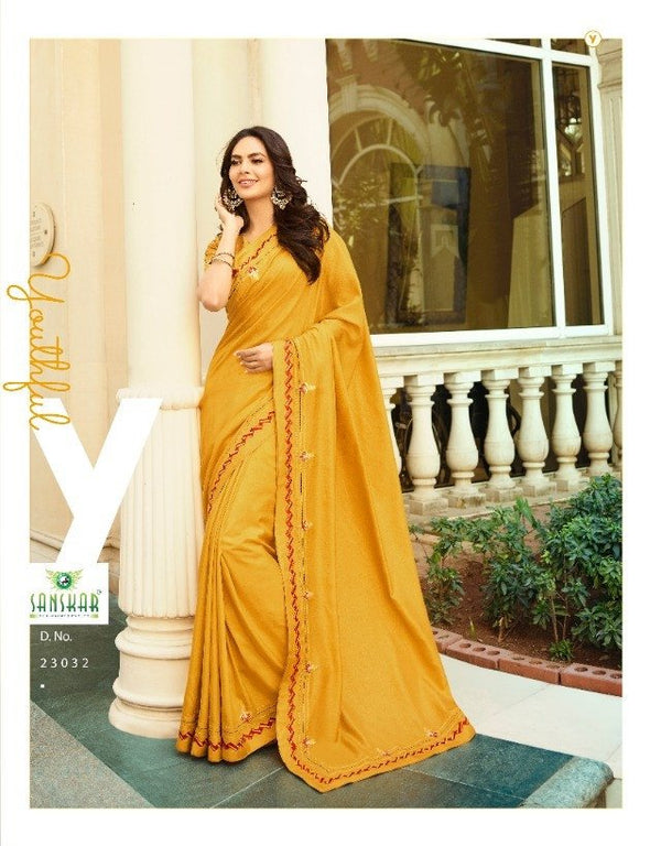 Sanskar Old Hit Stp-23032 Yellow Unique Fancy Fabric Saree