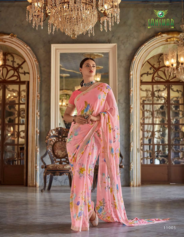 Sanskar Falak Stp-F11005 Pink Georgette Saree