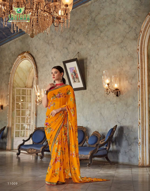 Sanskar Falak Stp-F11009 Yellow Georgette Saree