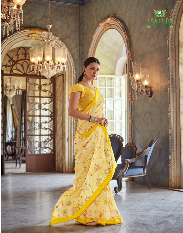 Sanskar Falak Stp-F11011 Yellow Georgette Saree