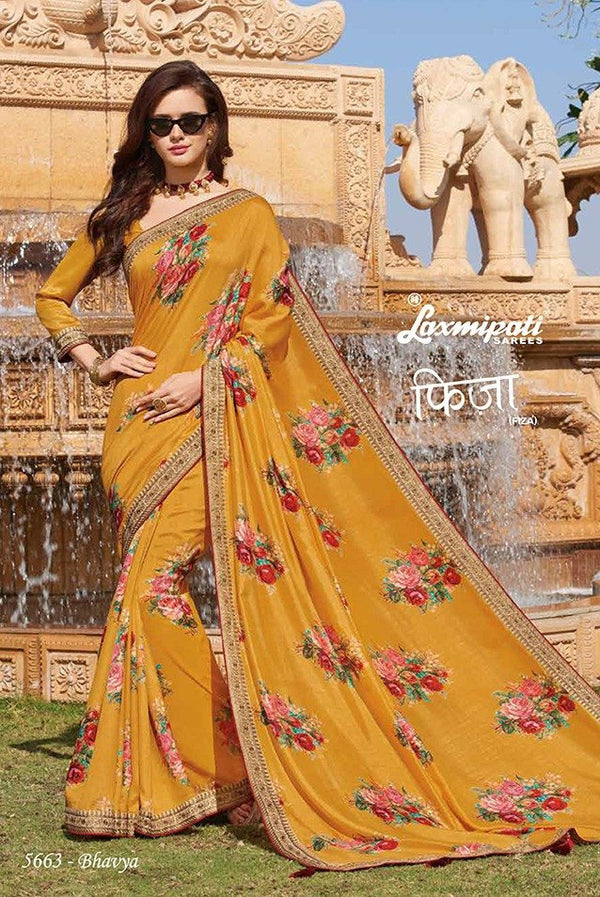 Laxmipati Fiza 5663 Yellow Chiffon Silk Saree