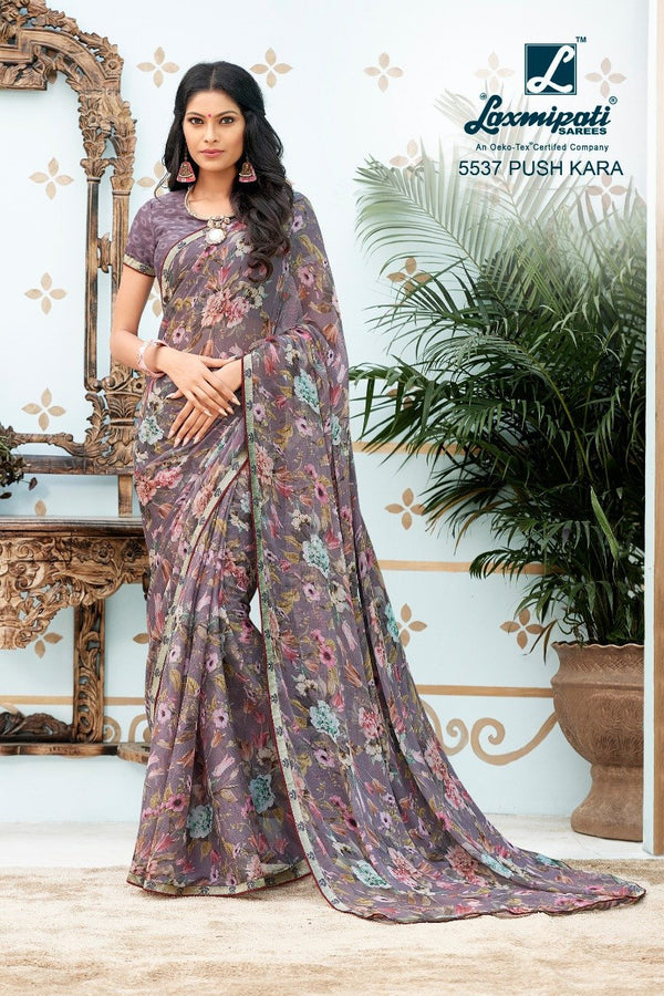 Laxmipati Foolmani 5537 Grey Chiffon Saree