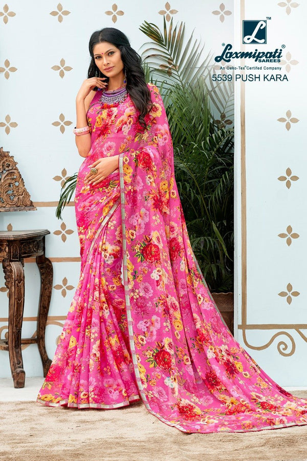 Laxmipati Foolmani 5539 Pink Chiffon Saree