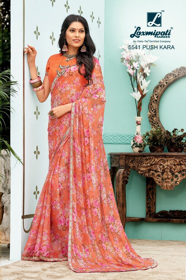 Laxmipati Foolmani 5541 Peach Chiffon Saree