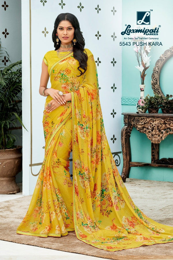 Laxmipati Foolmani 5543 Yellow Chiffon Saree