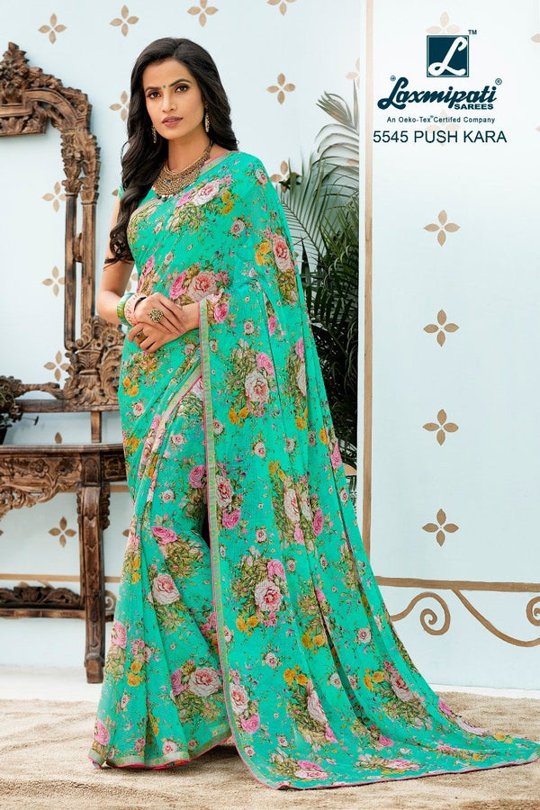 Laxmipati Foolmani 5545 Green Chiffon Saree