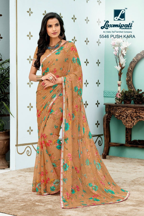 Laxmipati Foolmani 5546 Brown Chiffon Saree