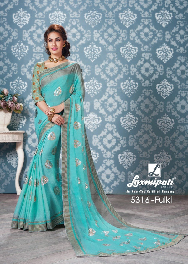 Laxmipati Fulki 5316 Blue Chiffon Saree