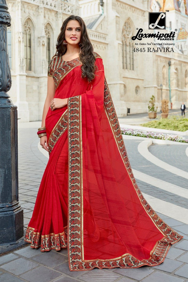 Laxmipati Gaura 4845 Red Chiffon Saree