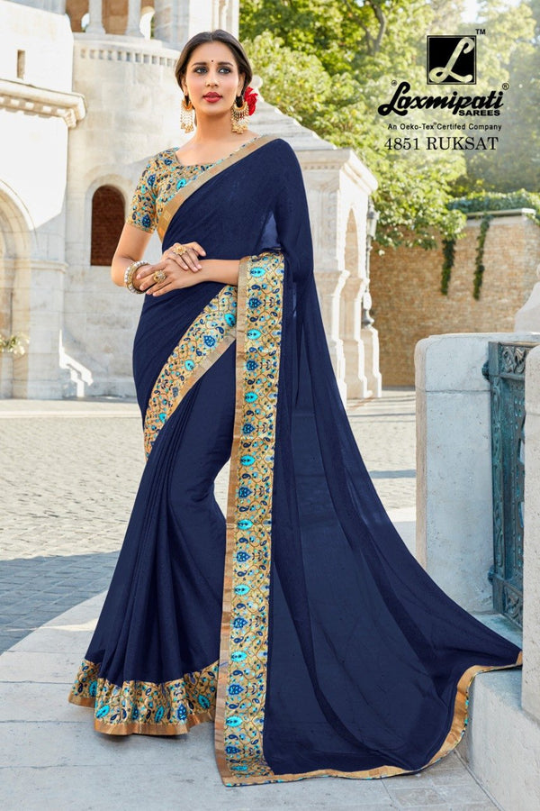 Laxmipati Gaura 4851 Blue Raw Silk Saree