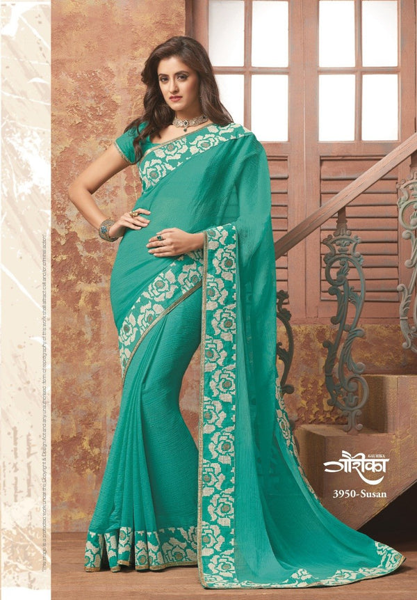 Laxmipati Gaurika 3950 Green Moss Chiffon Saree