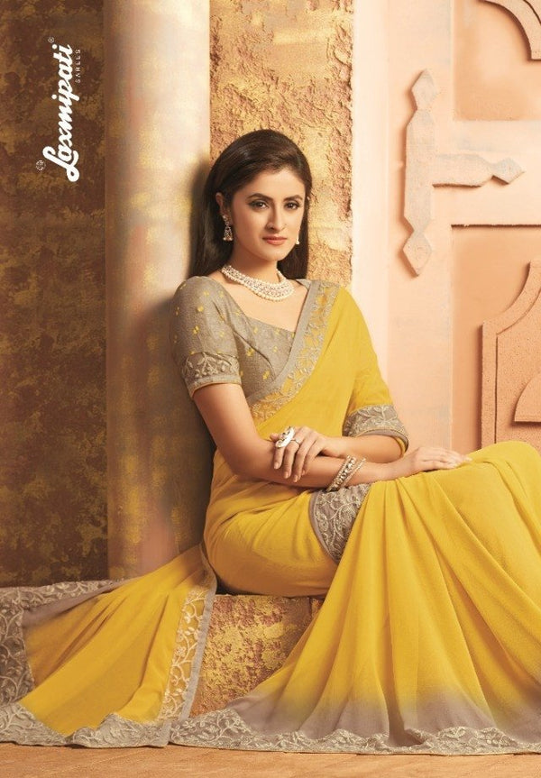 Laxmipati Gaurika 3959 Yellow Georgette Saree