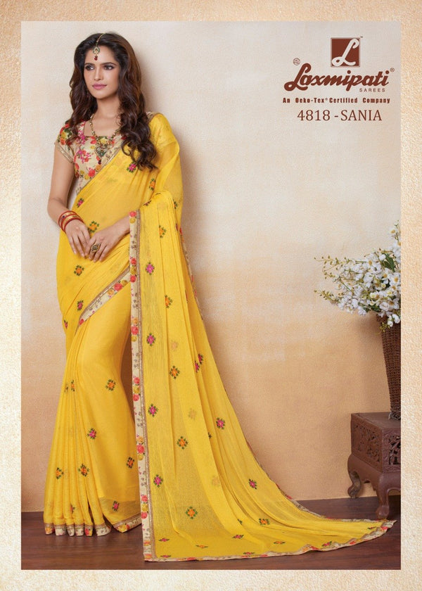 Laxmipati Ghoonghat 4818 Yellow Chiffon Saree