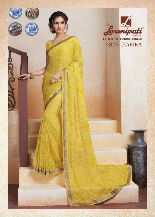 Laxmipati Ghoonghat 4826 Yellow Chiffon Saree