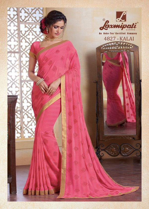 Laxmipati Ghoonghat 4827 Pink Chiffon Saree