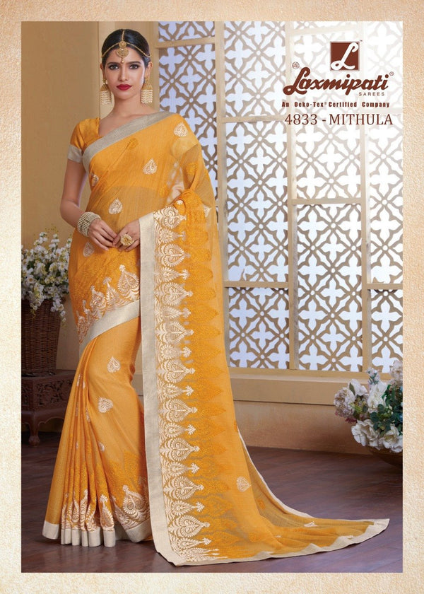 Laxmipati Ghoonghat 4833 Yellow Chiffon Saree