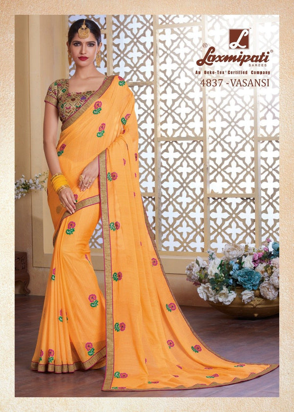 Laxmipati Ghoonghat 4837 Yellow Chiffon Saree