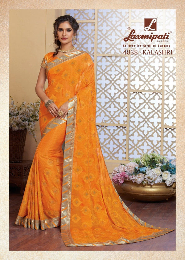 Laxmipati Ghoonghat 4838 Yellow Chiffon Saree