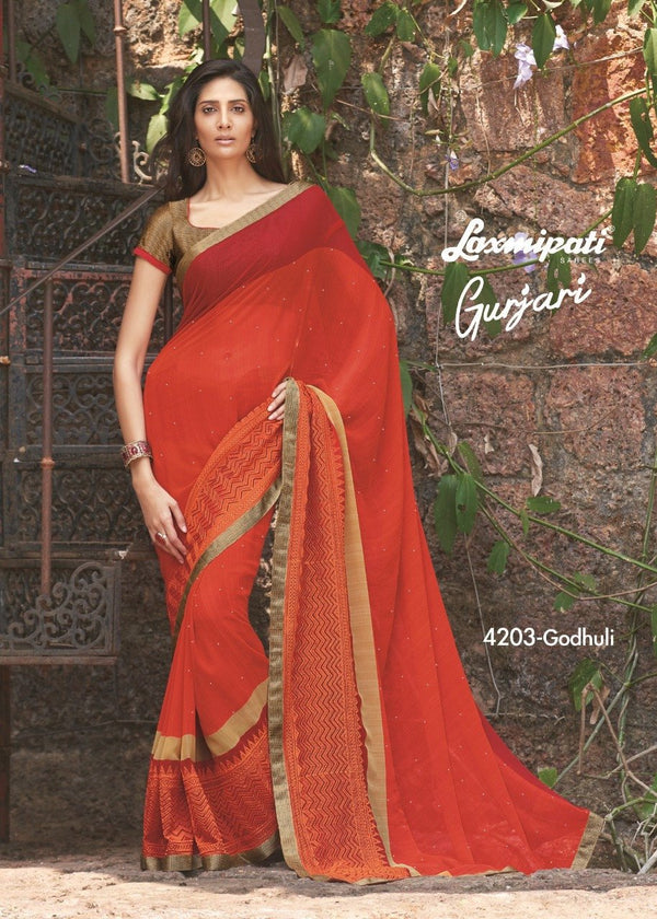 Laxmipati Gurjari 4203 Orange Chiffon Saree