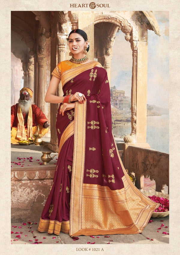 Heart & Soul H & S Collection Hs0021-A Maroon Raw Silk Saree