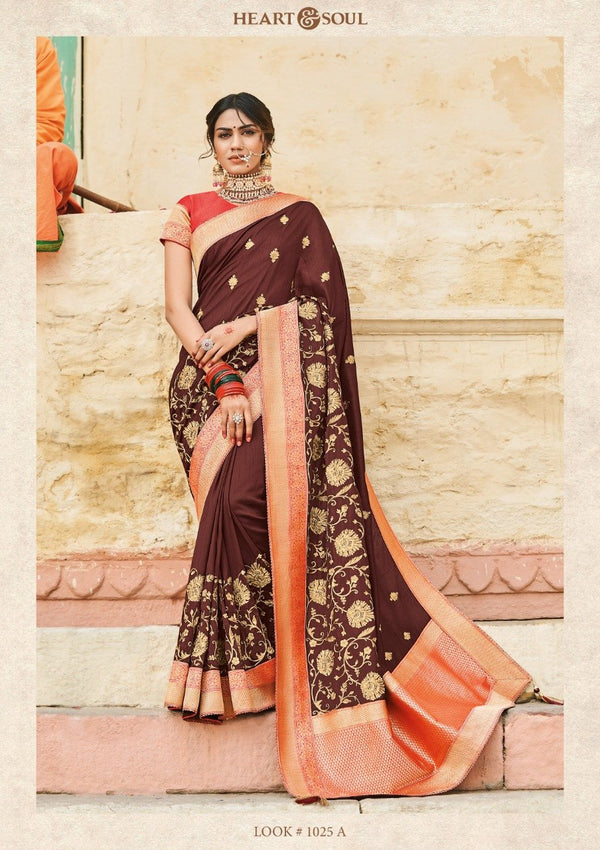 Heart & Soul H & S Collection Hs0025-A Brown Raw Silk Saree