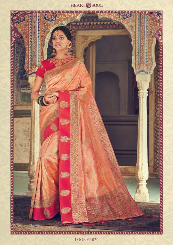 Heart & Soul H & S Collection Hs0029 Peach Raw Silk Saree