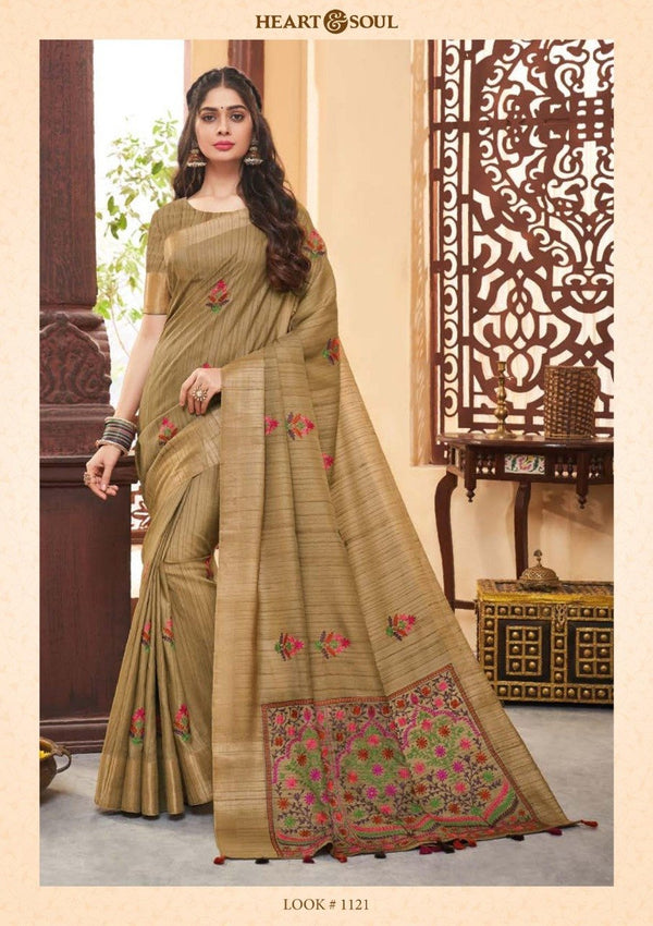 Heart & Soul H & S Collection Hs0121 Cream Raw Silk Saree