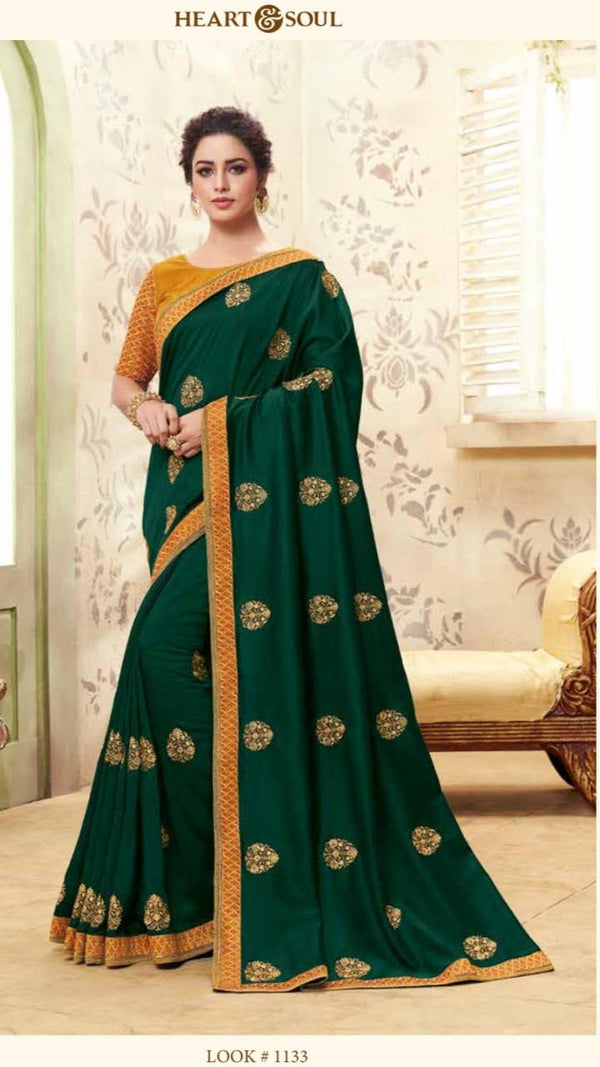 Heart & Soul H & S Collection Hs0133 Green Raw Silk Saree