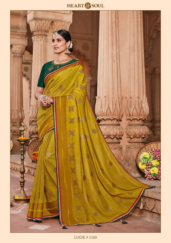 Heart & Soul H & S Collection Hs0168 Yellow Raw Silk Saree