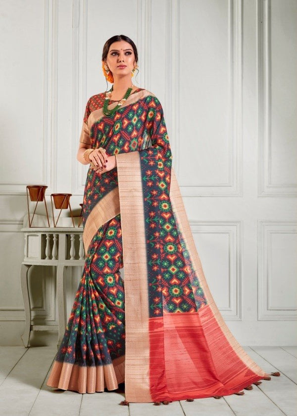 Heart & Soul H & S Collection Hs0180 Multicolor Raw Silk Saree