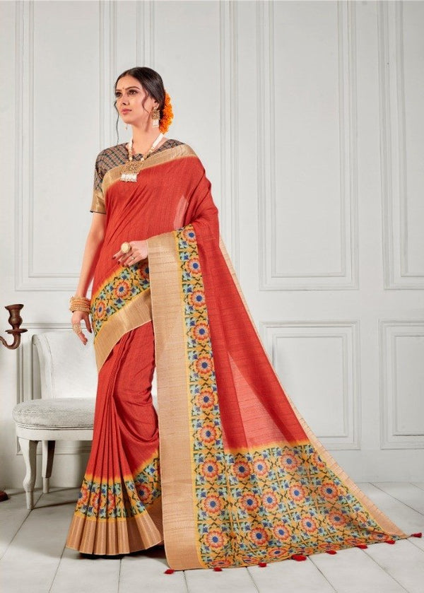 Heart & Soul H & S Collection Hs0183 Orange Raw Silk Saree