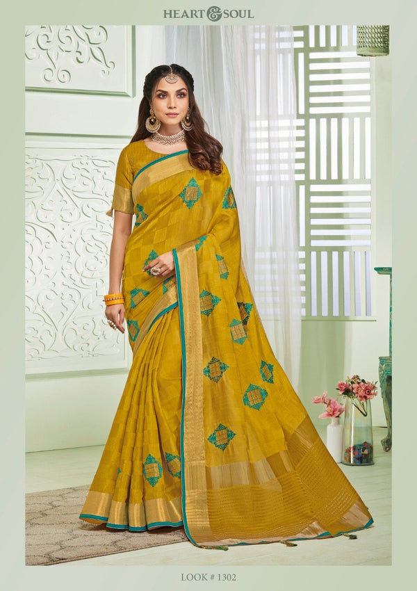 Heart & Soul H & S Collection Hs0302 Yellow Raw Silk Saree