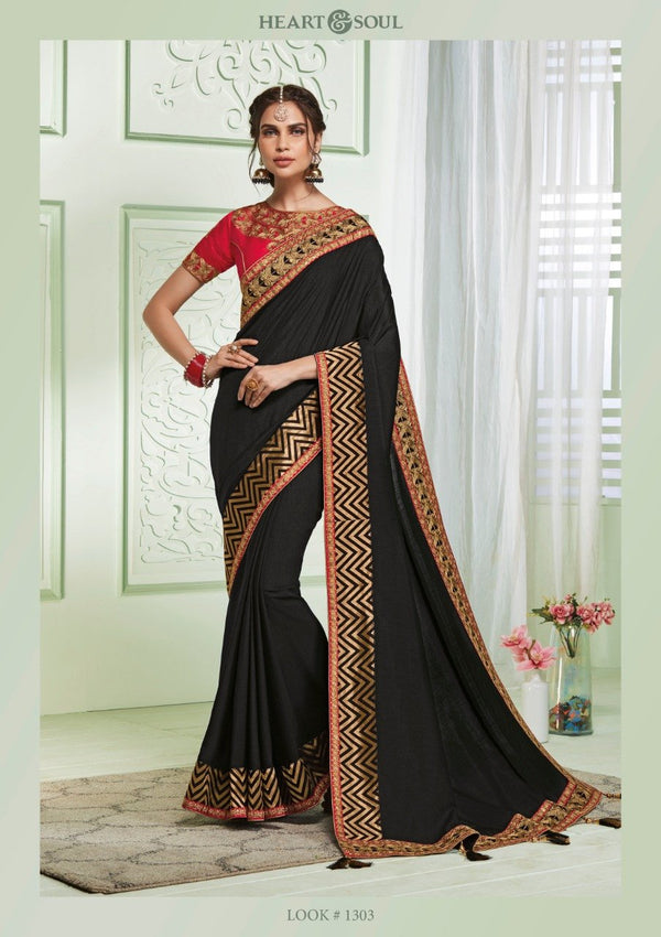 Heart & Soul H & S Collection Hs0303 Black Raw Silk Saree