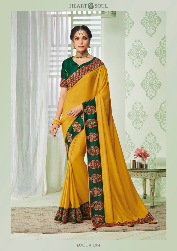 Heart & Soul H & S Collection Hs0304 Yellow Raw Silk Saree