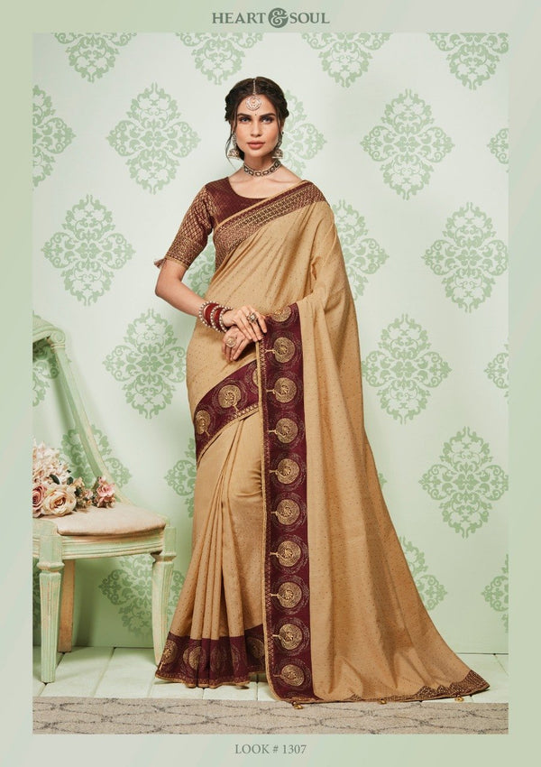 Heart & Soul H & S Collection Hs0307 Cream Raw Silk Saree