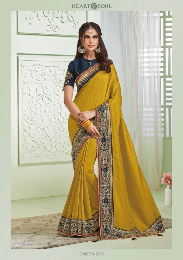 Heart & Soul H & S Collection Hs0309 Yellow Raw Silk Saree