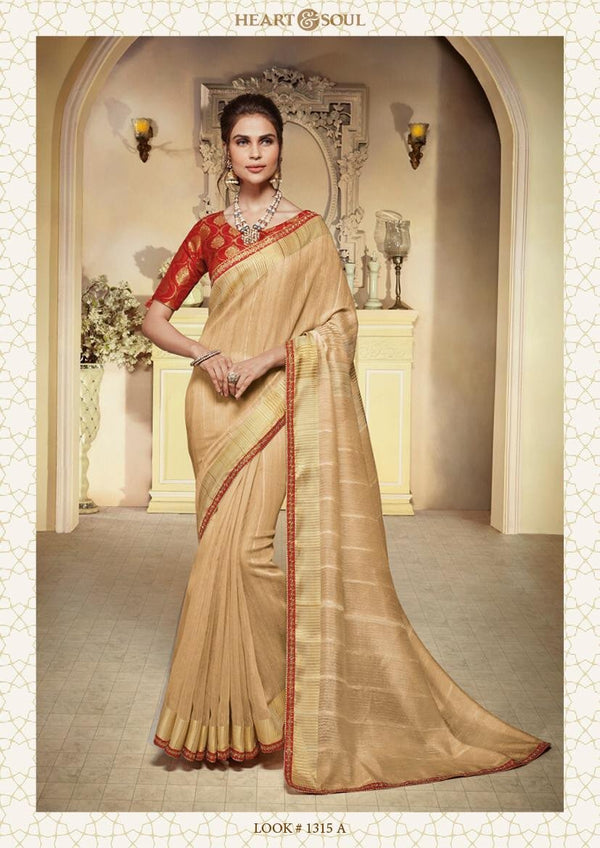 Heart & Soul H & S Collection Hs0315-A Cream Raw Silk Saree