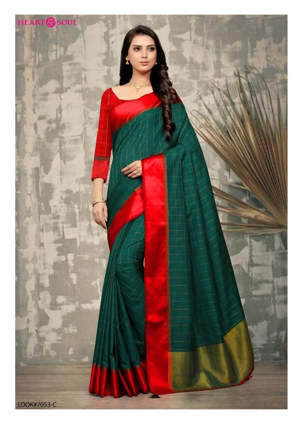 Heart & Soul H & S Collection Hs-7053-B Green Raw Silk Saree