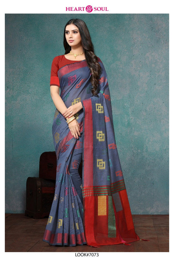 Heart & Soul H & S Collection Hs-7073-A Blue Raw Silk Saree