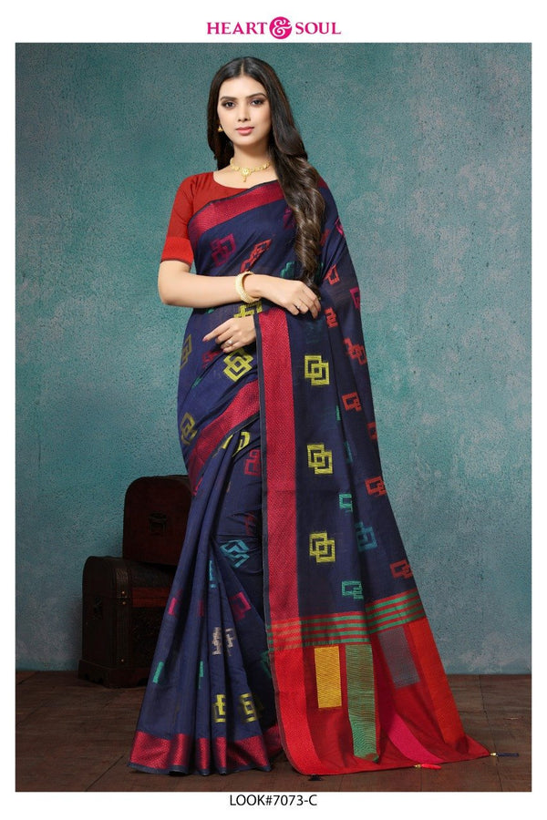 Heart & Soul H & S Collection Hs-7073-C Blue Raw Silk Saree