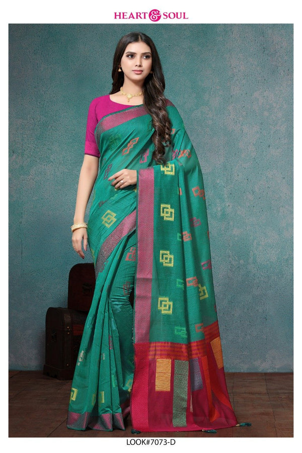 Heart & Soul H & S Collection Hs-7073-D Blue Raw Silk Saree