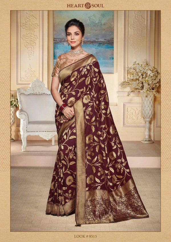 Heart & Soul H & S Collection Hs-9515 Brown Raw Silk Saree