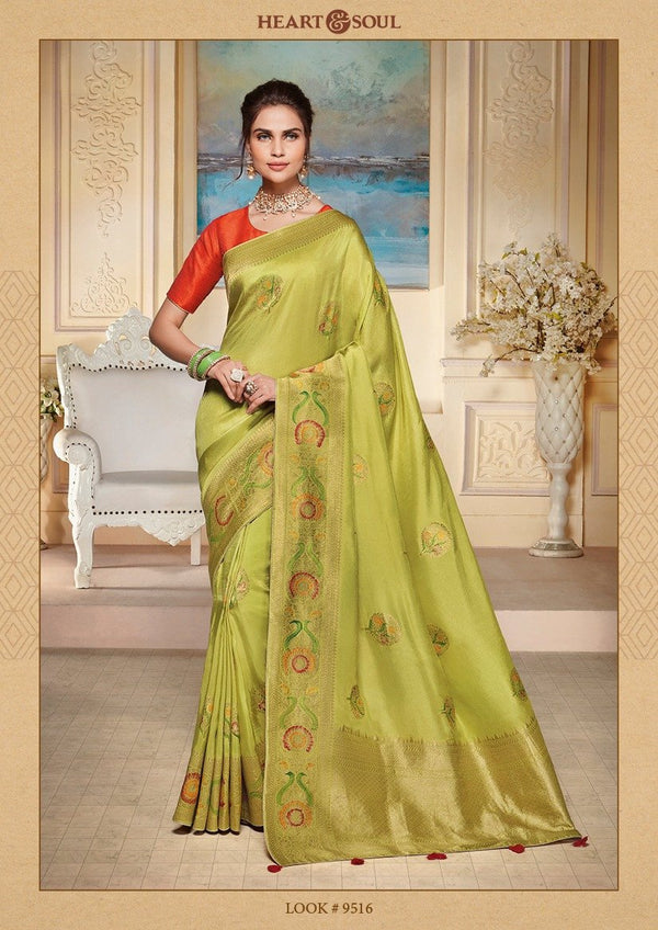 Heart & Soul H & S Collection Hs-9516 Green Raw Silk Saree