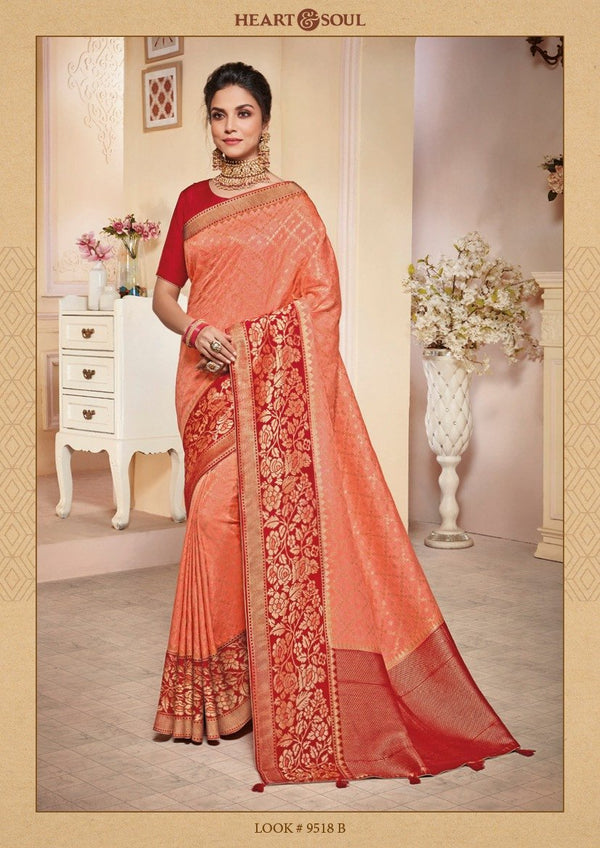 Heart & Soul H & S Collection Hs-9518-B Peach Raw Silk Saree