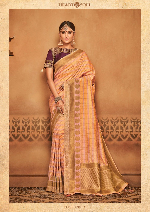 Heart & Soul H & S Collection Hs-985-A Peach Raw Silk Saree