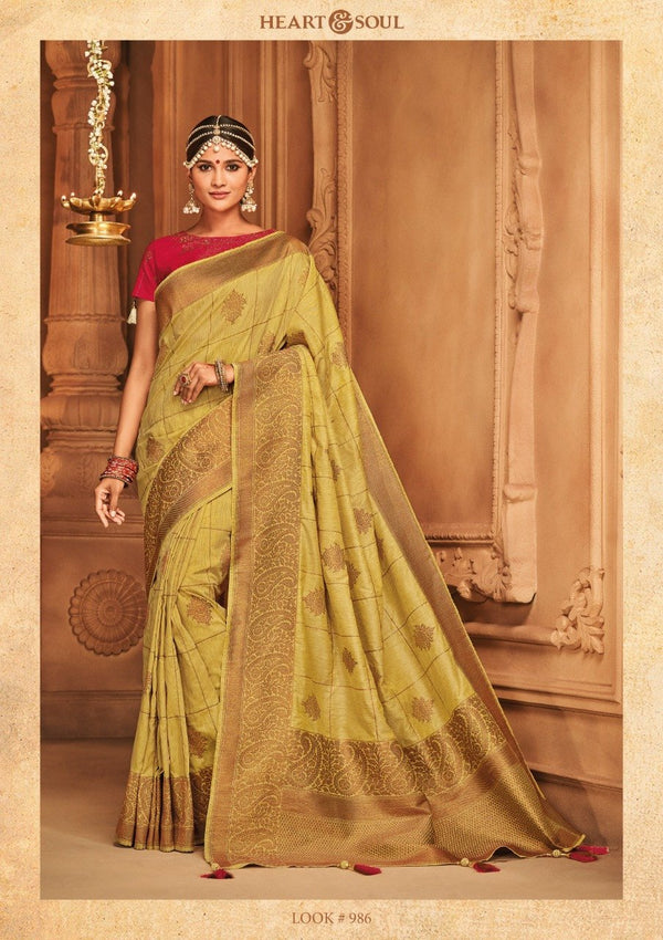 Heart & Soul H & S Collection Hs-986 Yellow Raw Silk Saree