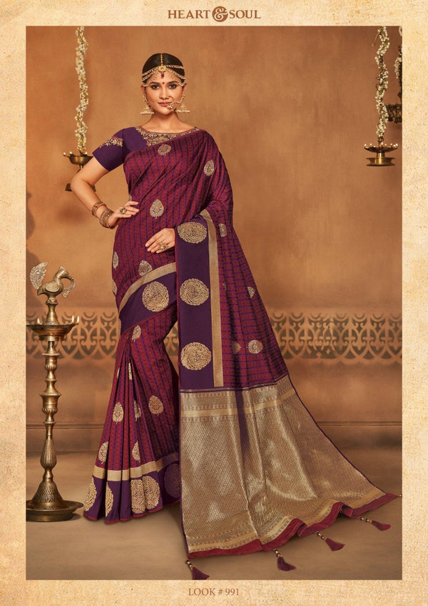 Heart & Soul H & S Collection Hs-991 Purple Raw Silk Saree