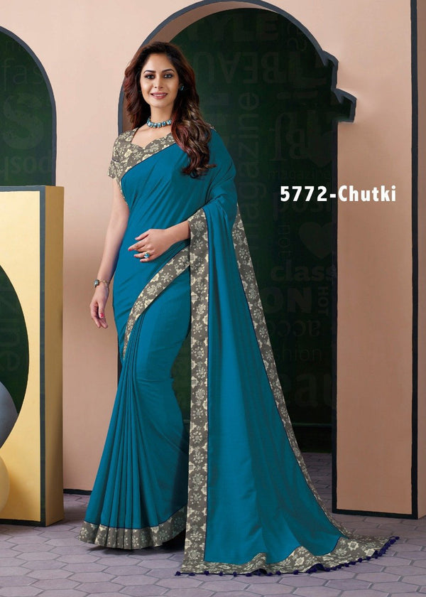 Laxmipati Henna 5772 Blue Raw Silk Saree