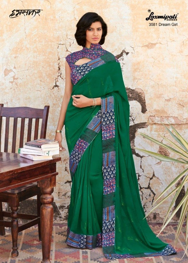 Laxmipati Humsafar 3581 Green Georgette Saree