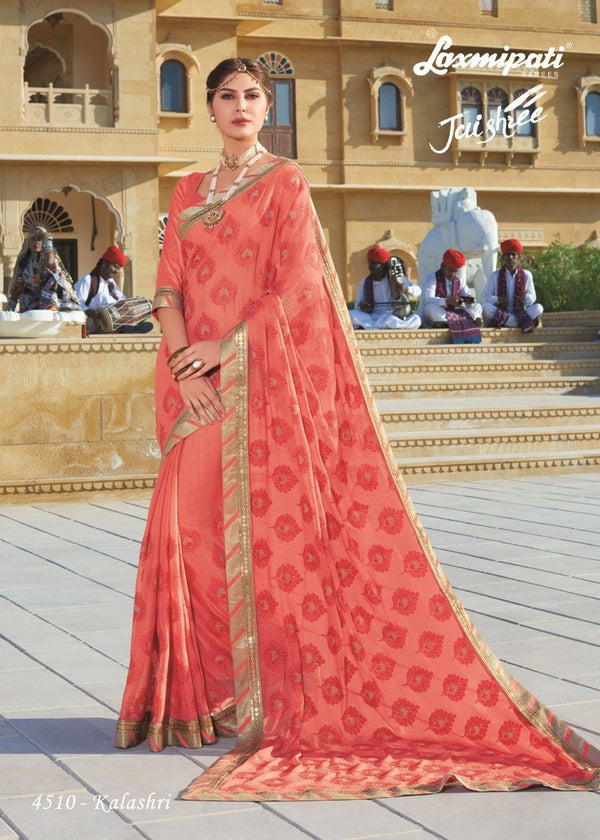 Laxmipati Jaishree 4510 Orange Chiffon Saree